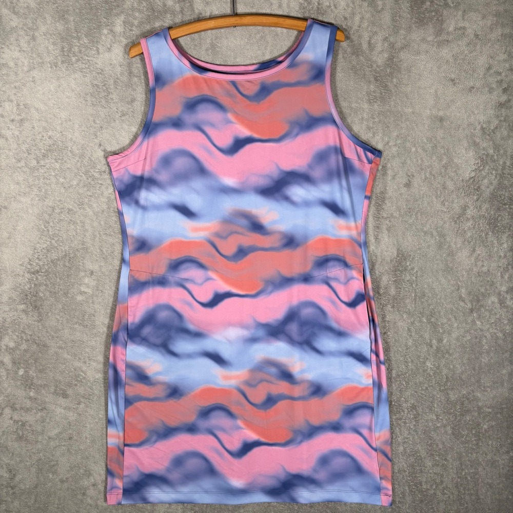Columbia Womens XXL Pink Blue Abstract Marble Print Sleeveless Tank Dress AK1422